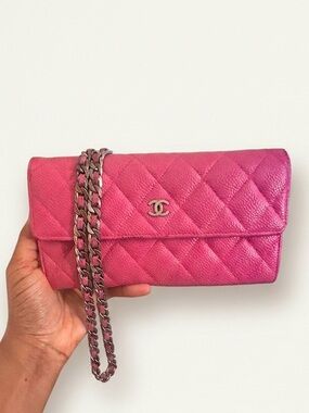 CHANEL Quilted Wallet on Chain in Fuchsia Pink